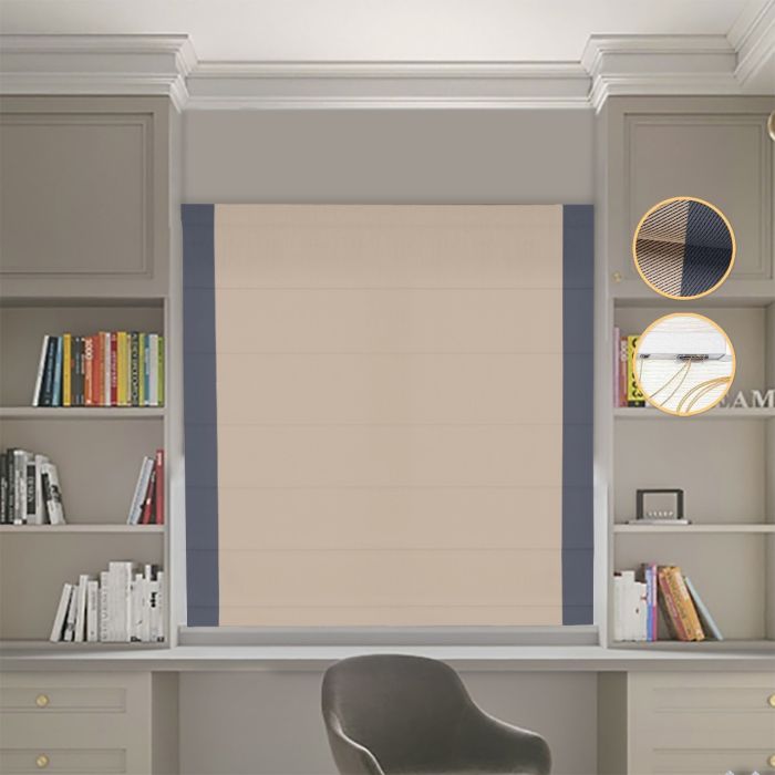 Римська штора DECOLIV Блэкаут Перфект бежевий с графитовыми кантами по бокам