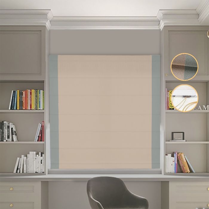 Римська штора Блекаут Перфект бежевий з оливковими кантами по боках