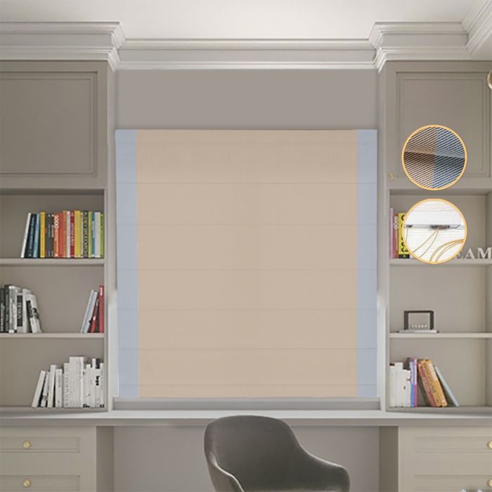 Римська штора DECOLIV Блэкаут Перфект бежевий с світло-серыми кантами по бокам