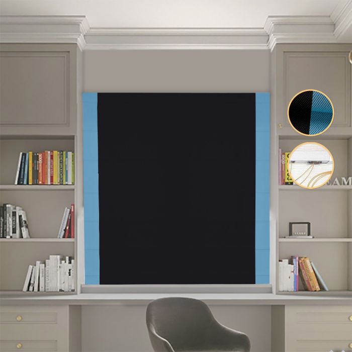Римська штора Блекаут Перфект чорний з блакитними кантами по боках