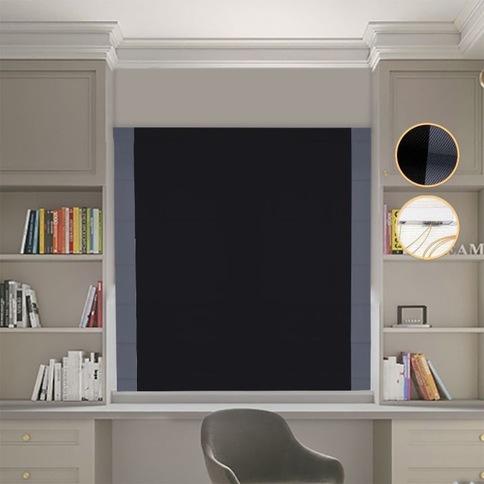 Римська штора DECOLIV Блэкаут Перфект черный с графитовыми кантами по бокам