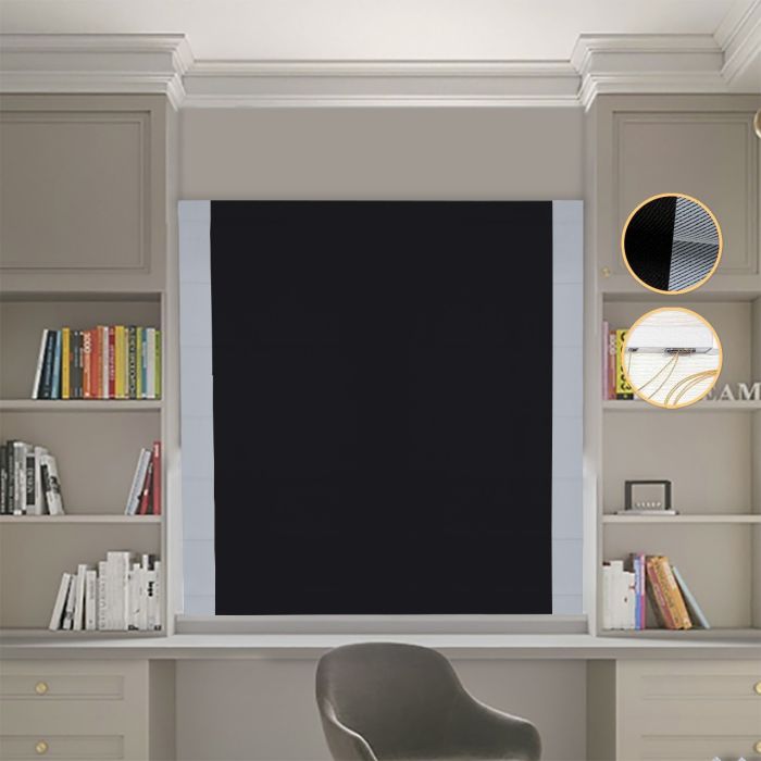 Римська штора DECOLIV Блэкаут Перфект черный с світло-серыми кантами по бокам
