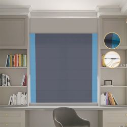 Римська штора Блекаут Перфект графітовий з блакитними кантами по боках