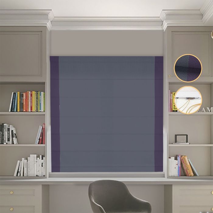 Римська штора DECOLIV Блэкаут Перфект графитовый с сиреневыми кантами по бокам
