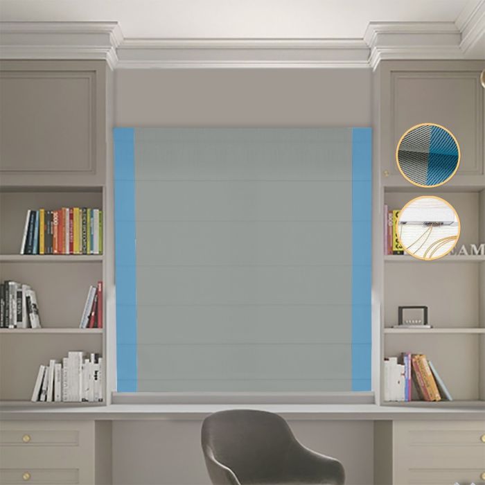 Римська штора DECOLIV Блэкаут Перфект оливковий с голубыми кантами по бокам