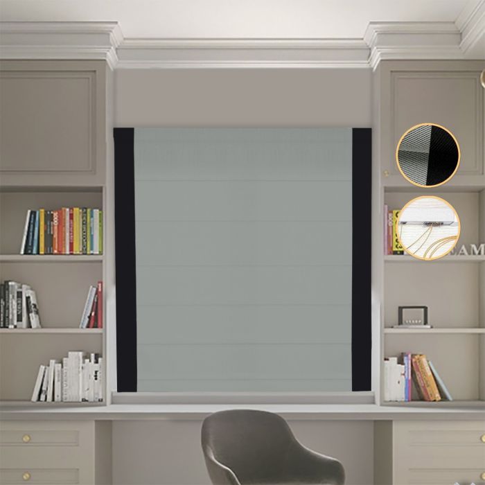 Римська штора Блекаут Перфект з ланцюжковим карнизом оливковий з чорними кантами по боках