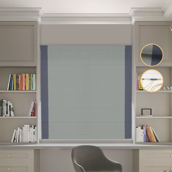 Римська штора Блекаут Перфект з ланцюжковим карнизом оливковий з графітовими кантами по боках