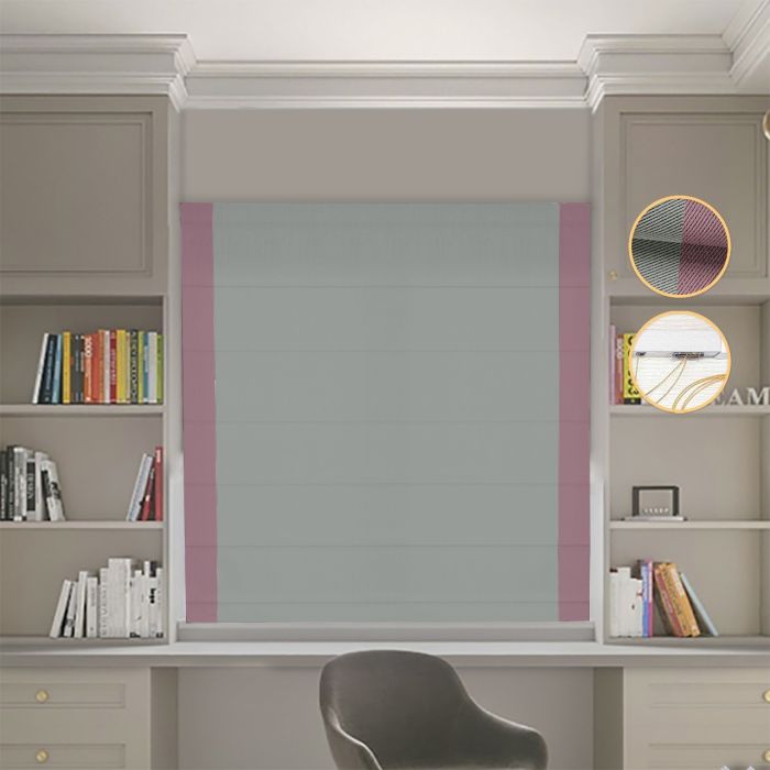 Римська штора DECOLIV Блэкаут Перфект оливковий с пудровыми кантами по бокам