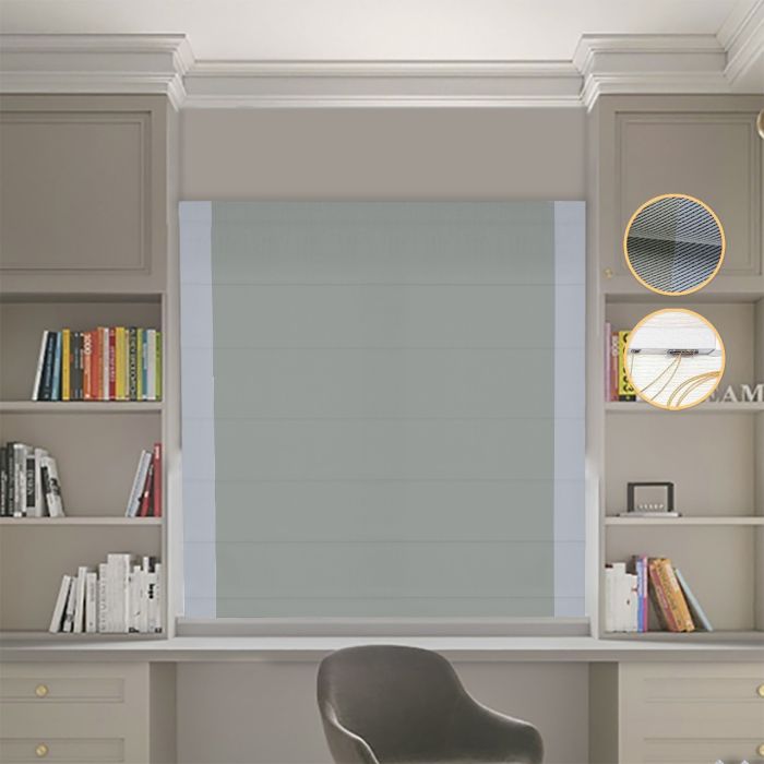 Римська штора Блекаут Перфект оливковий з світло-сірими кантами по боках