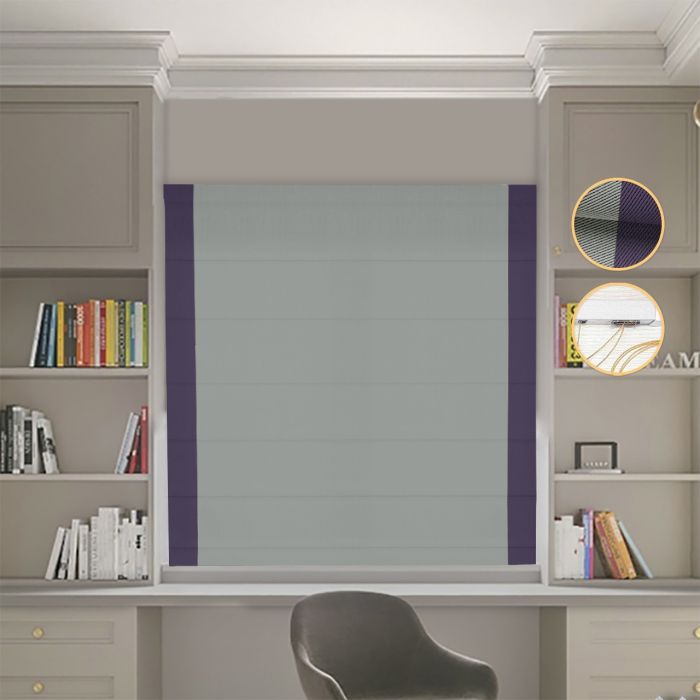 Римська штора Блекаут Перфект з ланцюжковим карнизом оливковий з бузковими кантами по боках