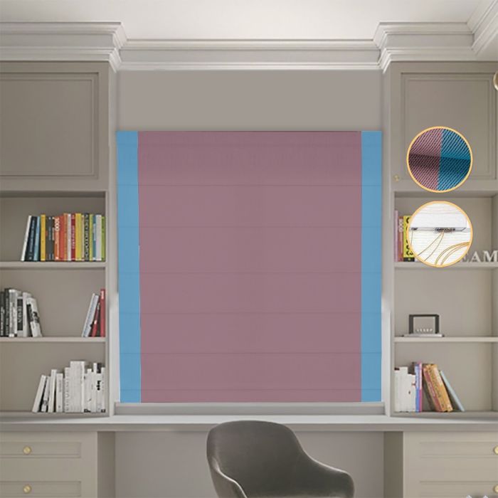 Римська штора Блекаут Перфект з ланцюжковим карнизом пудровий з блакитними кантами по боках