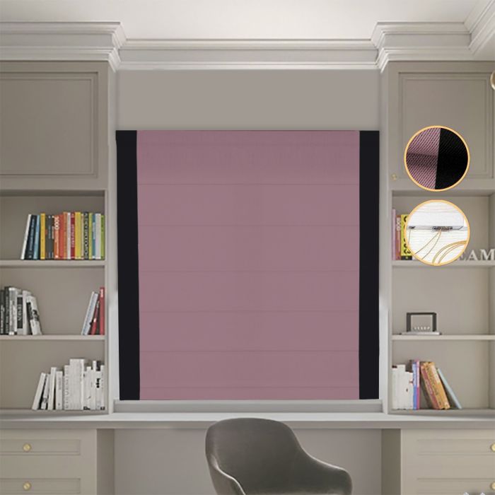 Римська штора Блекаут Перфект з ланцюжковим карнизом пудровий з чорними кантами по боках