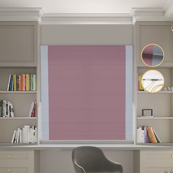 Римська штора Блекаут Перфект з ланцюжковим карнизом пудровий з світло-сірими кантами по боках