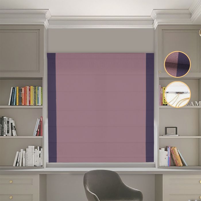 Римська штора Блекаут Перфект пудровий з бузковими кантами по боках