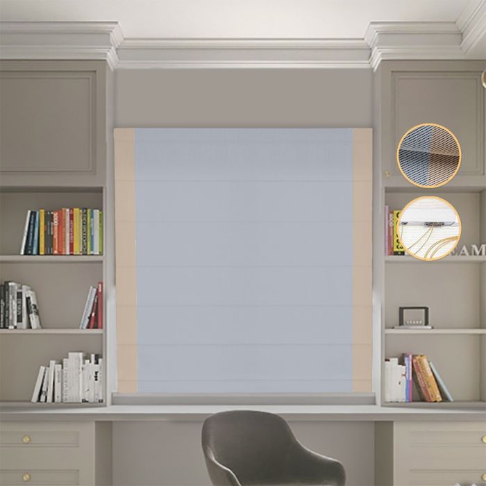 Римська штора DECOLIV Блэкаут Перфект світло-сірий с бежевыми кантами по бокам