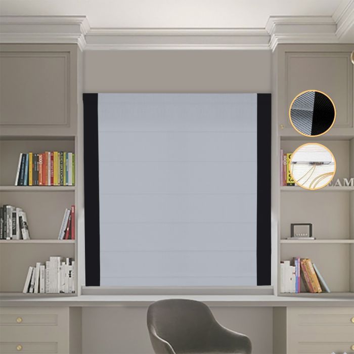 Римська штора Блекаут Перфект з ланцюжковим карнизом світло-сірий з чорними кантами по боках