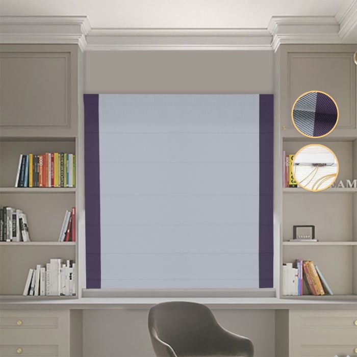 Римська штора DECOLIV Блэкаут Перфект світло-сірий с сиреневыми кантами по бокам