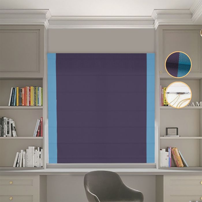 Римська штора DECOLIV Блэкаут Перфект сиреневый с голубыми кантами по бокам