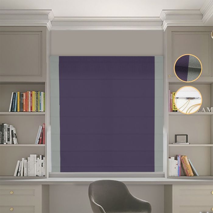 Римська штора Блекаут Перфект з ланцюжковим карнизом бузковий з оливковими кантами по боках