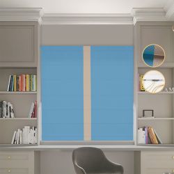Римська штора Блекаут Перфект блакитний з бежевим кантом по центру