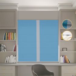 Римська штора Блекаут Перфект блакитний з світло-сірим кантом по центру