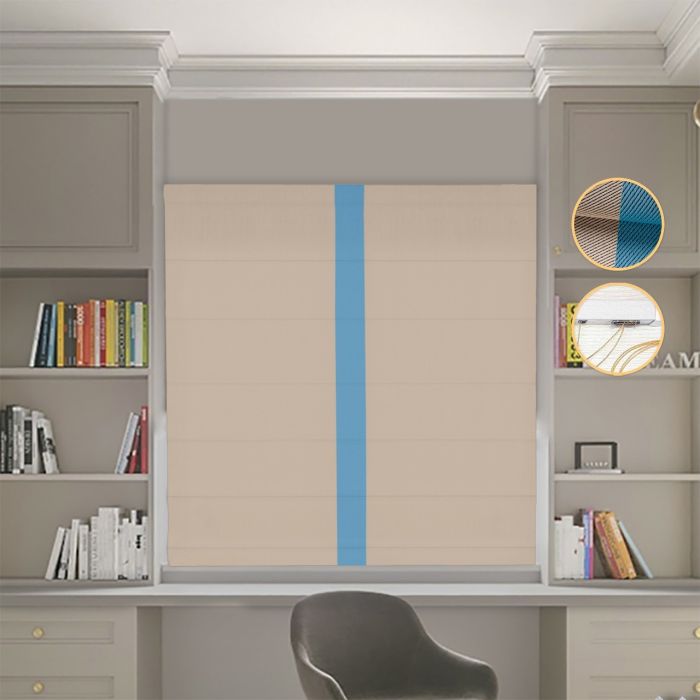 Римська штора DECOLIV Блэкаут Перфект бежевий с голубым кантом по центру