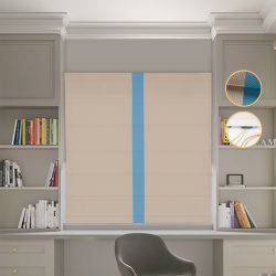 Римська штора Блекаут Перфект з ланцюжковим карнизом бежевий з блакитним кантом по центру