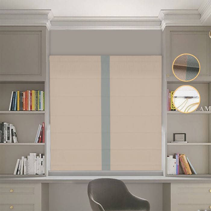 Римська штора DECOLIV Блэкаут Перфект бежевий с оливковым кантом по центру