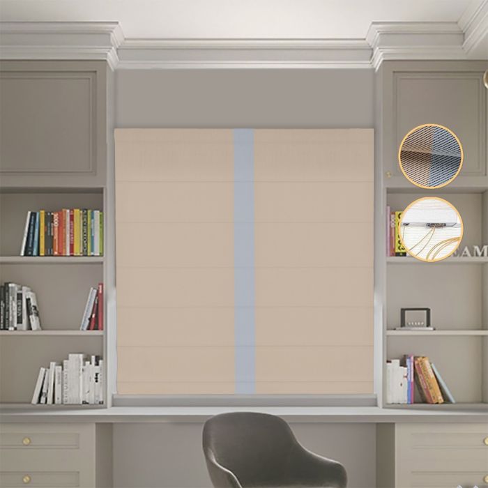 Римська штора DECOLIV Блэкаут Перфект бежевий с світло-серым кантом по центру