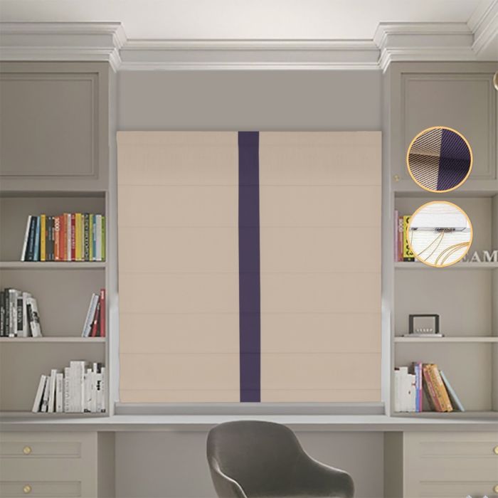 Римська штора Блекаут Перфект з ланцюжковим карнизом бежевий з бузковим кантом по центру