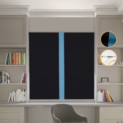 Римська штора Блекаут Перфект з ланцюжковим карнизом чорний з блакитним кантом по центру