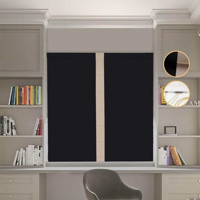Римська штора DECOLIV Блэкаут Перфект черный с бежевым кантом по центру