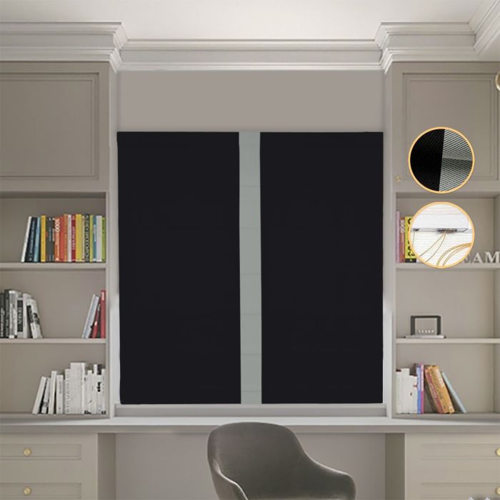 Римська штора Блекаут Перфект чорний з оливковим кантом по центру