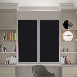 Римська штора Блекаут Перфект з ланцюжковим карнизом чорний з оливковим кантом по центру