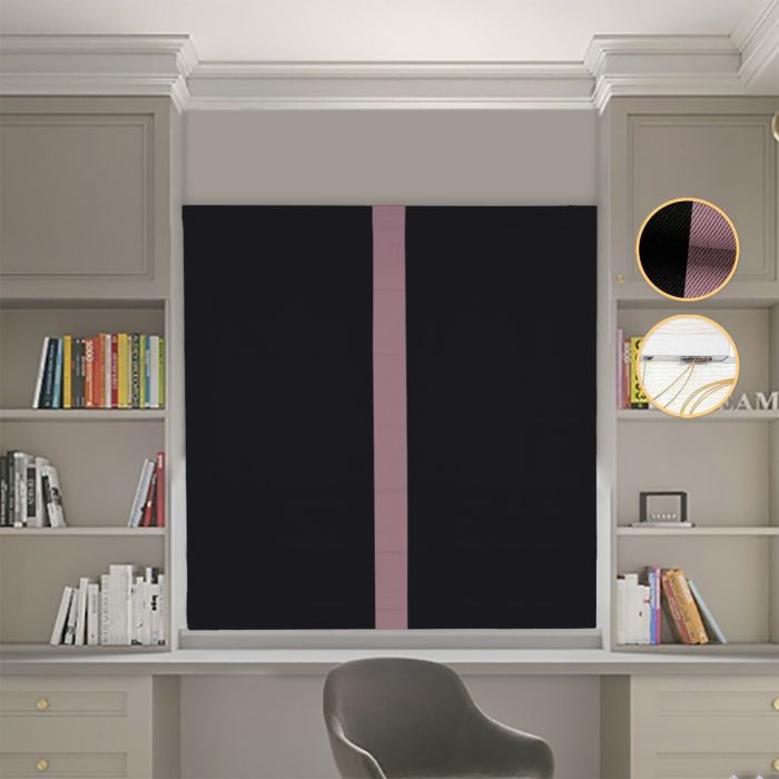 Римська штора DECOLIV Блэкаут Перфект черный с пудровым кантом по центру