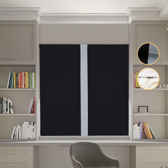 Римська штора DECOLIV Блэкаут Перфект черный с світло-серым кантом по центру