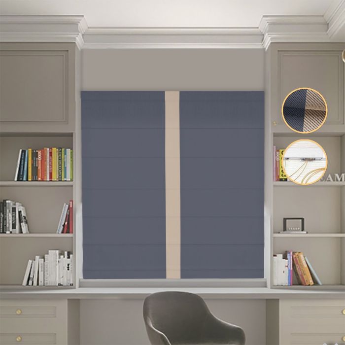 Римська штора Блекаут Перфект графітовий з бежевим кантом по центру