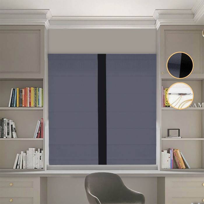 Римська штора Блекаут Перфект з ланцюжковим карнизом графітовий з чорним кантом по центру