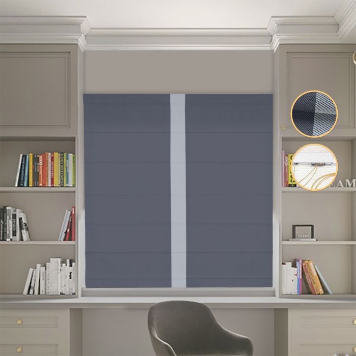 Римська штора DECOLIV Блэкаут Перфект графитовый с світло-серым кантом по центру