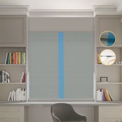 Римська штора Блекаут Перфект з ланцюжковим карнизом оливковий з блакитним кантом по центру