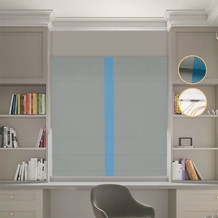 Римська штора Блекаут Перфект з ланцюжковим карнизом оливковий з блакитним кантом по центру