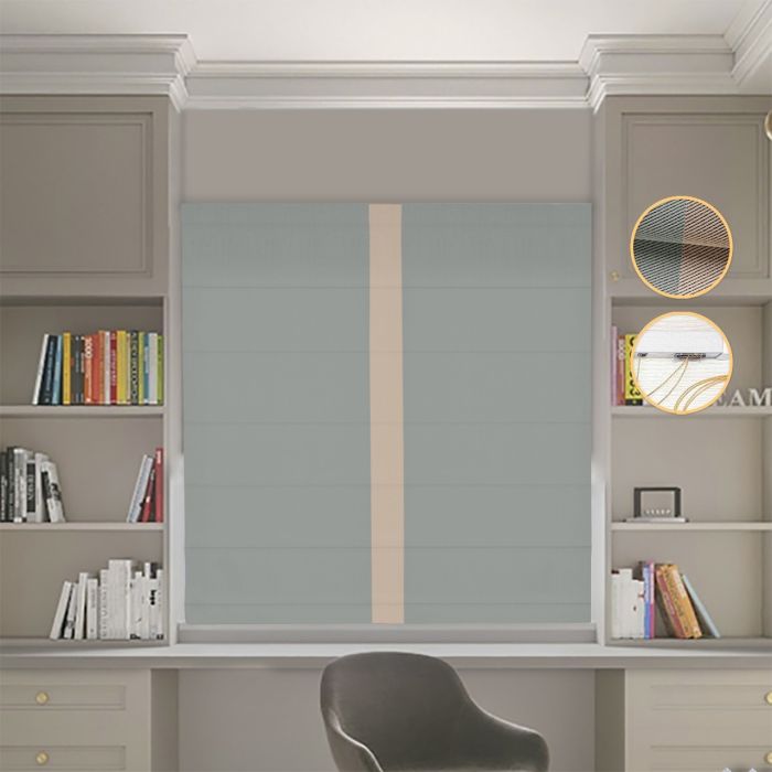 Римська штора Блекаут Перфект з ланцюжковим карнизом оливковий з бежевим кантом по центру