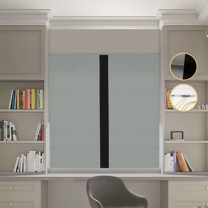 Римська штора Блекаут Перфект з ланцюжковим карнизом оливковий з чорним кантом по центру