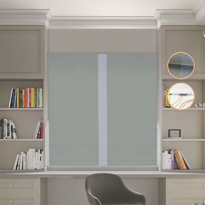 Римська штора Блекаут Перфект оливковий з світло-сірим кантом по центру