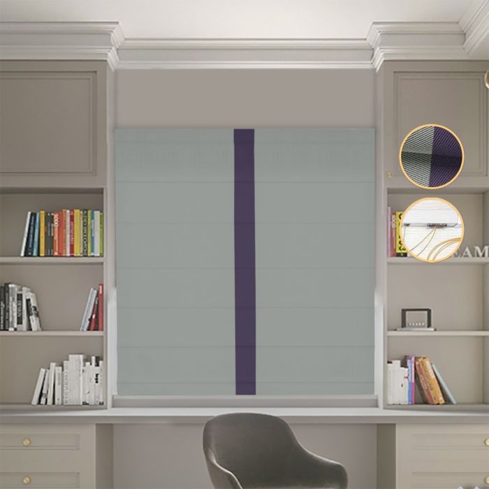 Римська штора DECOLIV Блэкаут Перфект оливковий с сиреневым кантом по центру