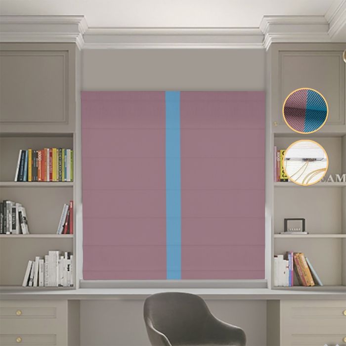 Римська штора Блекаут Перфект пудровий з блакитним кантом по центру