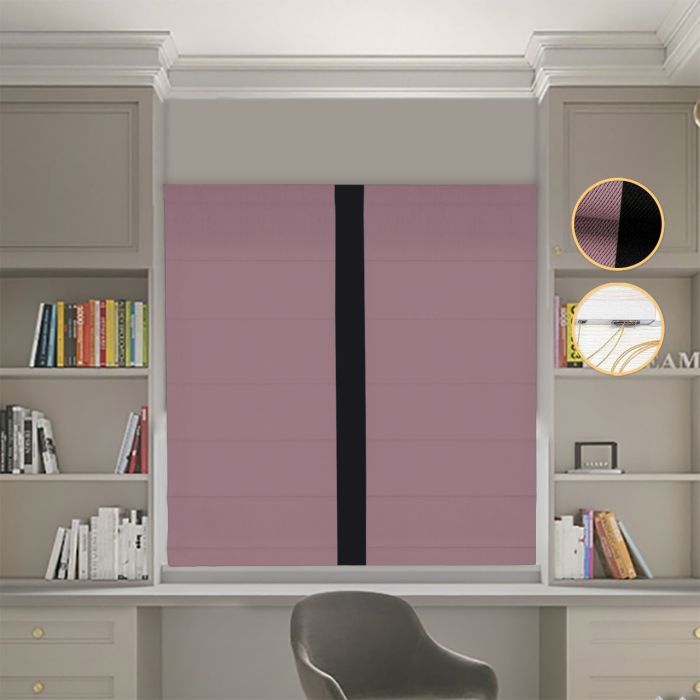 Римська штора Блекаут Перфект пудровий з чорним кантом по центру