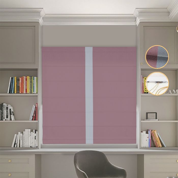 Римська штора Блекаут Перфект пудровий з світло-сірим кантом по центру