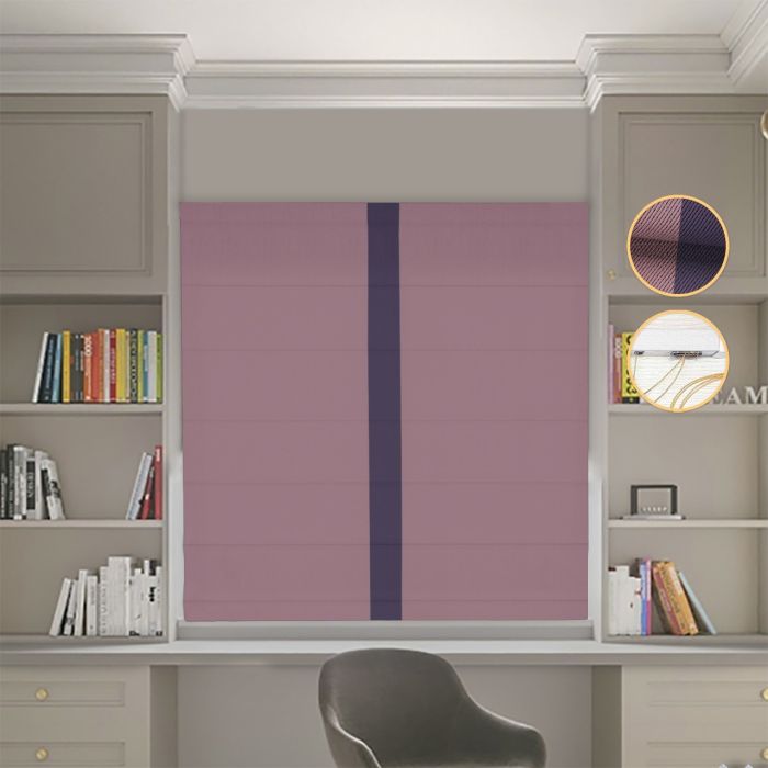 Римська штора DECOLIV Блэкаут Перфект пудровый с сиреневым кантом по центру