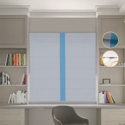 Римська штора Блекаут Перфект світло-сірий з блакитним кантом по центру